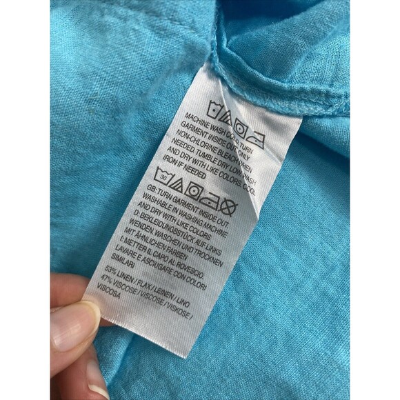 Candace Cameron Bure Button Shirt Size 2XP Turquoise Linen Blend - Picture 12 of 14